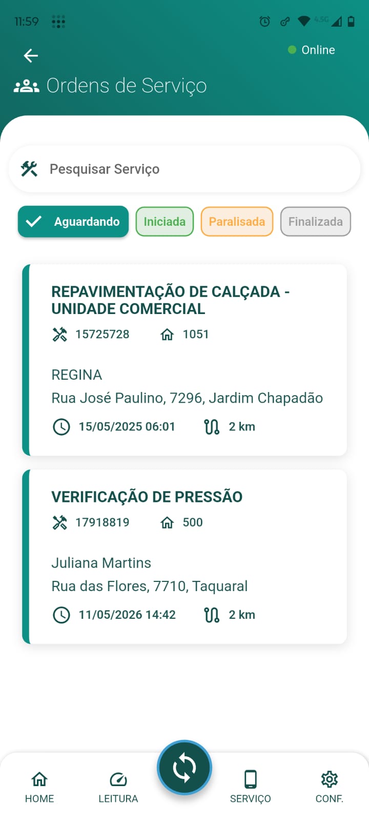 Ordens de serviço no app FlexSan Mobile